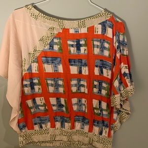 Vanessa Virginia Cream & Orange Geo Top, Like New